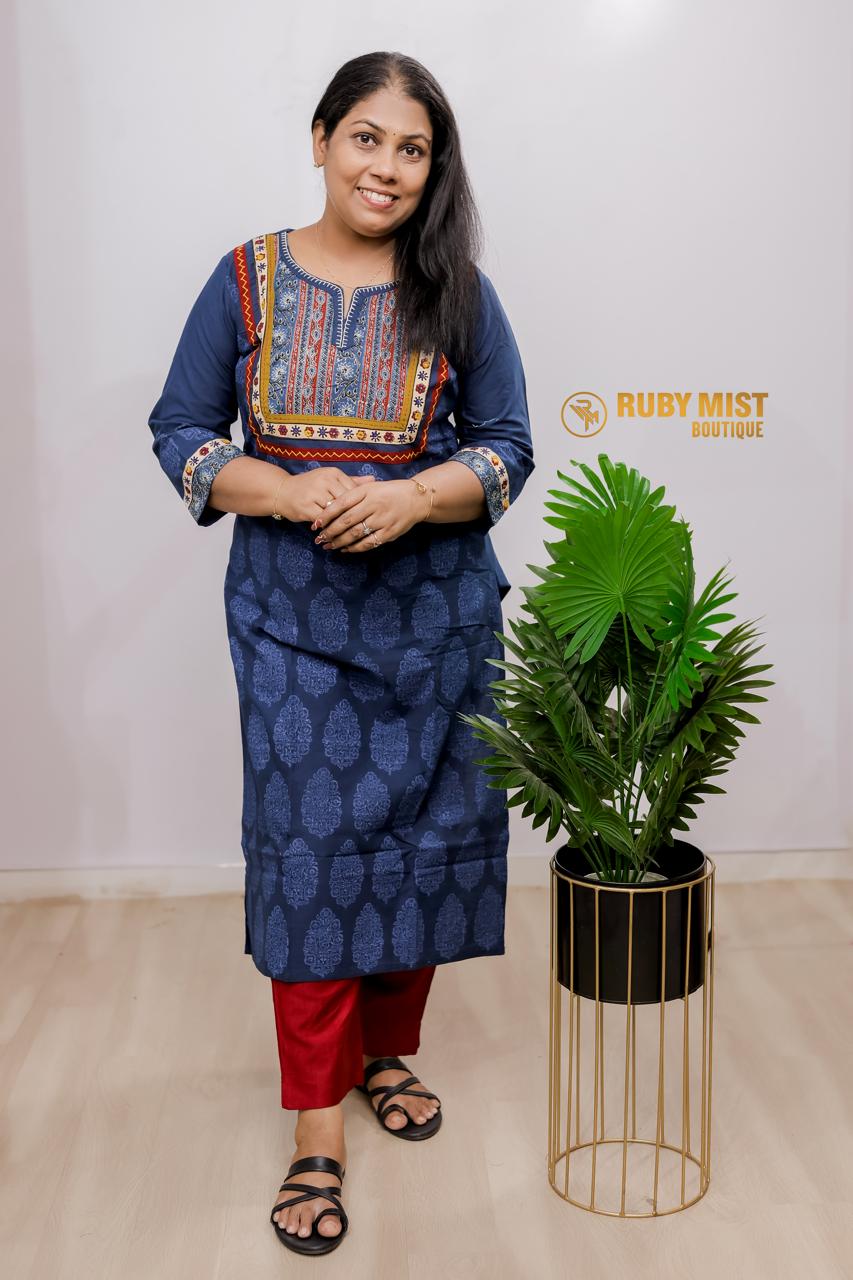 Hidden Block Painted Daily Wear Cotton Kurti