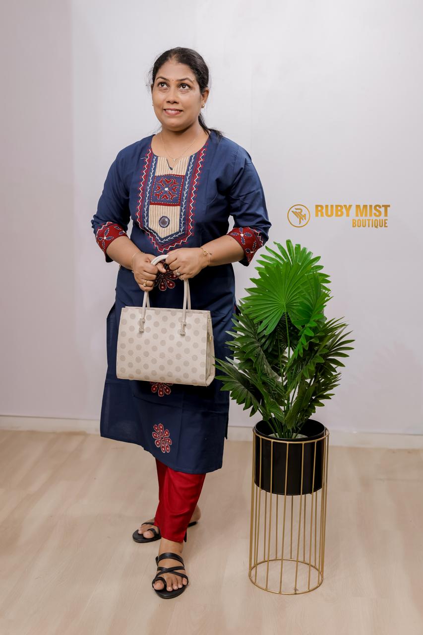 Women's Cotton Kurti Embroidered Neck Detailing